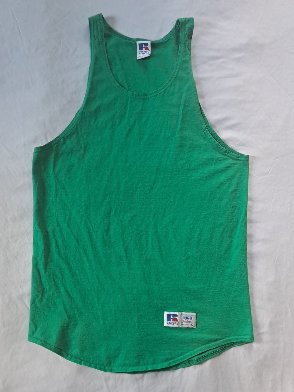​VTG 80s Russell Athletic High Cotton Tank Top Blank Green Made in USA Men's L